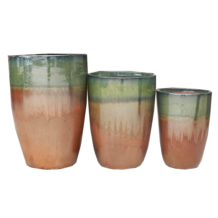 3Pack 17in W x 24in H Copper Ceramic Round Planter at