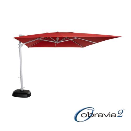 Simplyshade 12 Ft Rectangular Red With Platinum Aluminum Frame Push Button Tilt Cantilever Patio Umbrella And Base In The Patio Umbrellas Department At Lowes Com