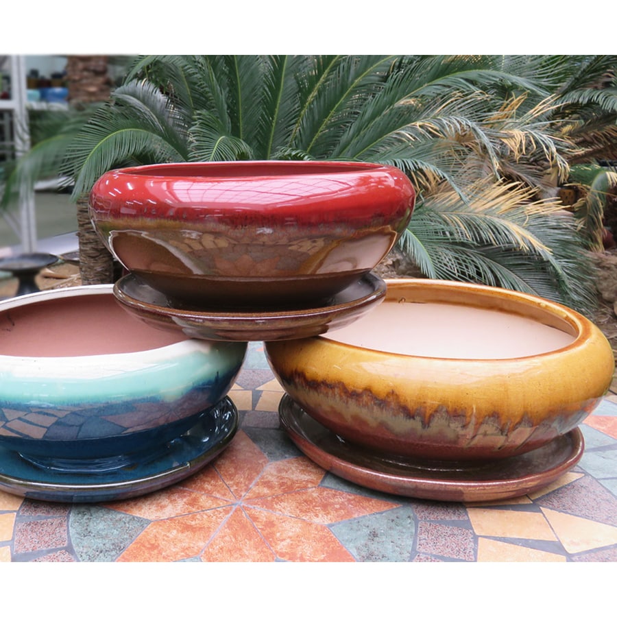Garden Treasures 8.07-in x 4.49-in Brown Red Ceramic Low Bowl