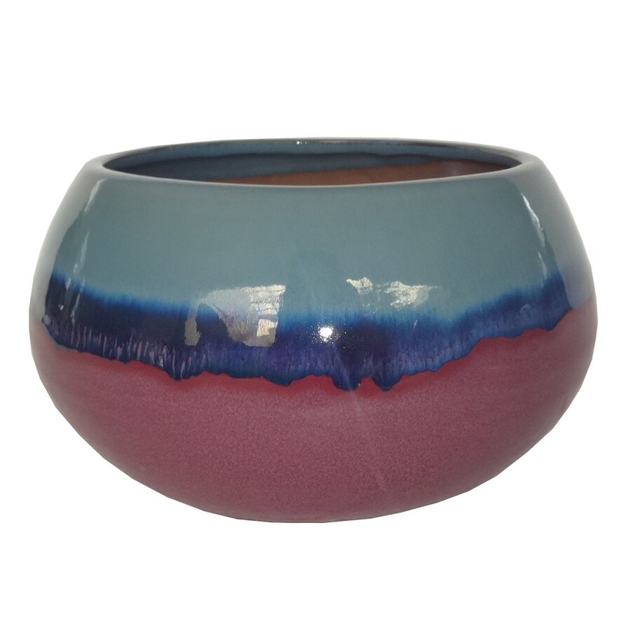 Allen + roth 5.71in x 4.33in Purple Blue Ceramic Low Bowl Planter at
