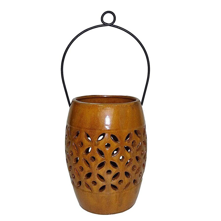 Garden Treasures 6.50-in x 8.07-in Yellow Ceramic Tea Light Outdoor