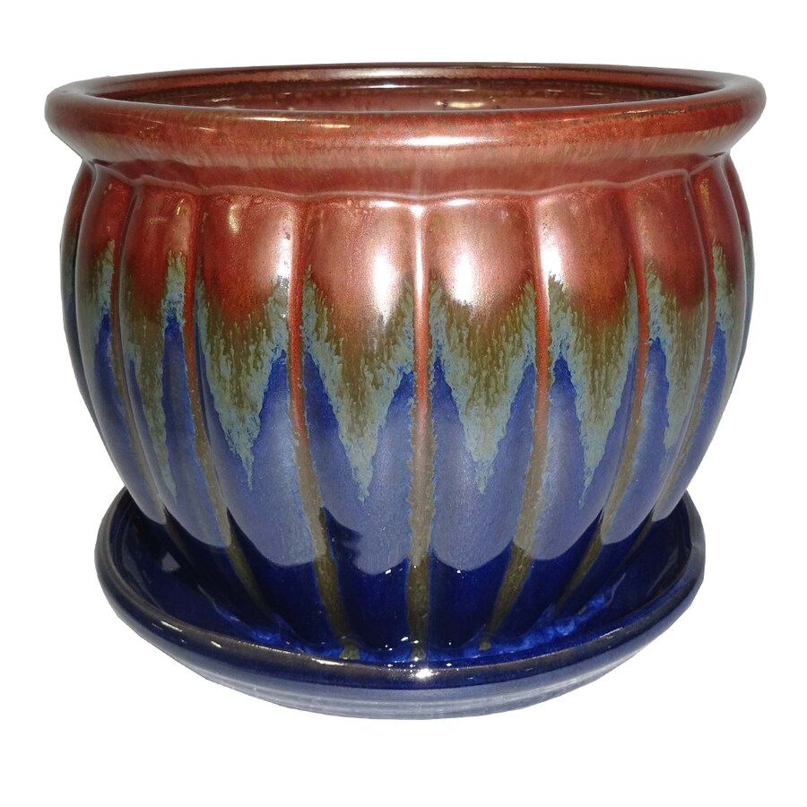 Shop Garden Treasures 8.86in x 7.87in Blue Copper Ceramic Planter at