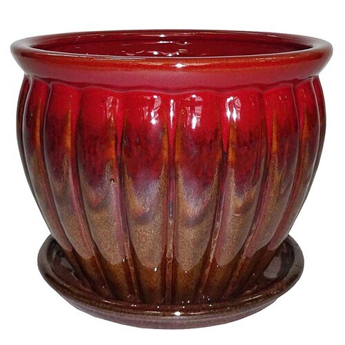 Garden Treasures 6.22-in x 5.71-in Brown Red Ceramic Planter in the ...