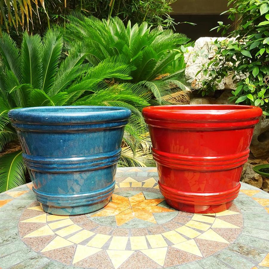 Garden Treasures Round 9.84-in W x 9.65-in H Red Ceramic Planter