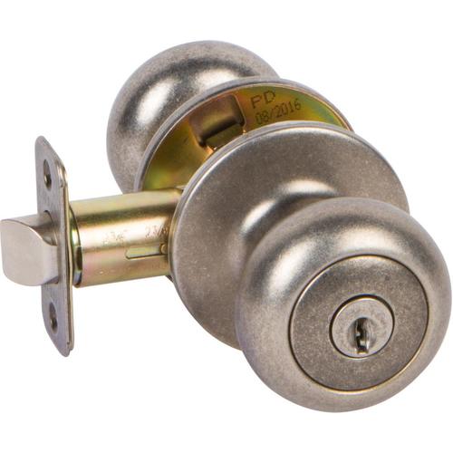 Delaney Hardware Saxon Antique Silver Keyed Entry Door Knob in the Door