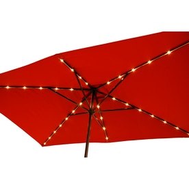 Simply Shade Red Market Pre-lit 7-ft No-tilt Rectangular Patio Umbrella with Brown Aluminum Frame