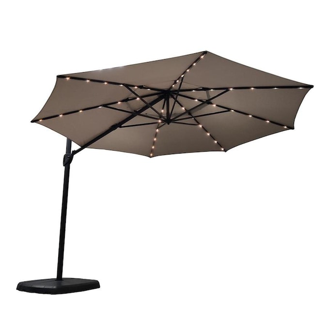 SimplyShade 11 Ft Greige Solar Powered Crank Cantilever Patio Umbrella