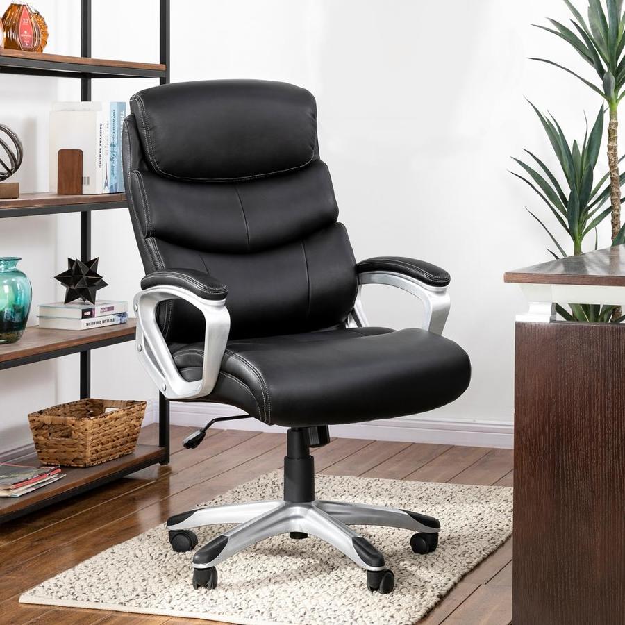 Glitzhome Black Pu Leather Gas Lift Adjustable Height Swivel Office ...