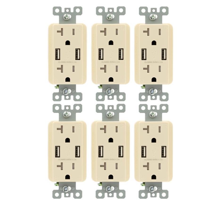 Utilitech 20AMP TR RECEP 6PACK ALMOND in the Electrical Outlets