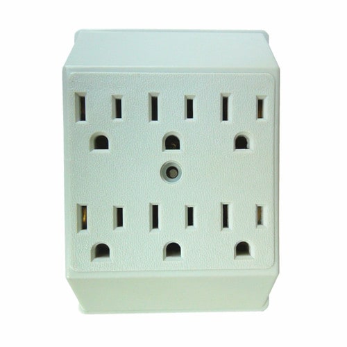 grounded 3 outlet plug-in adapter 2 ct white