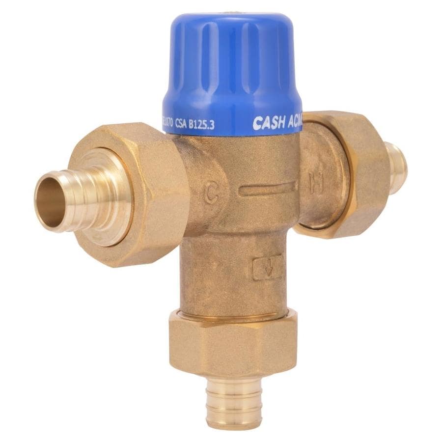 Cash Acme 3/4in ID Pex Barb x 3/4in OD Pex Barb Brass Thermostatic Mixing Valve at