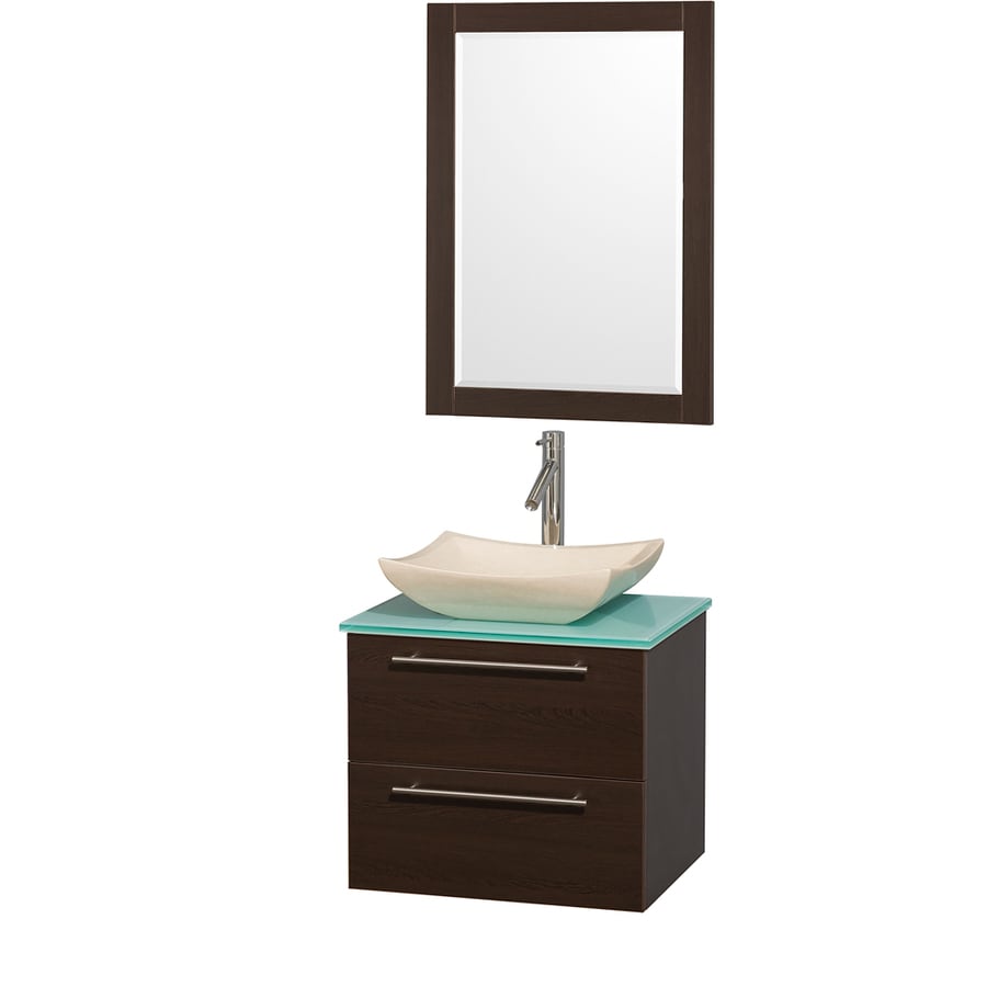 Wyndham Collection WCR410024ESGRGS2 Amare 24-in Espresso Single Sink Bathroom Vanity with Green Top (Mirror Included)