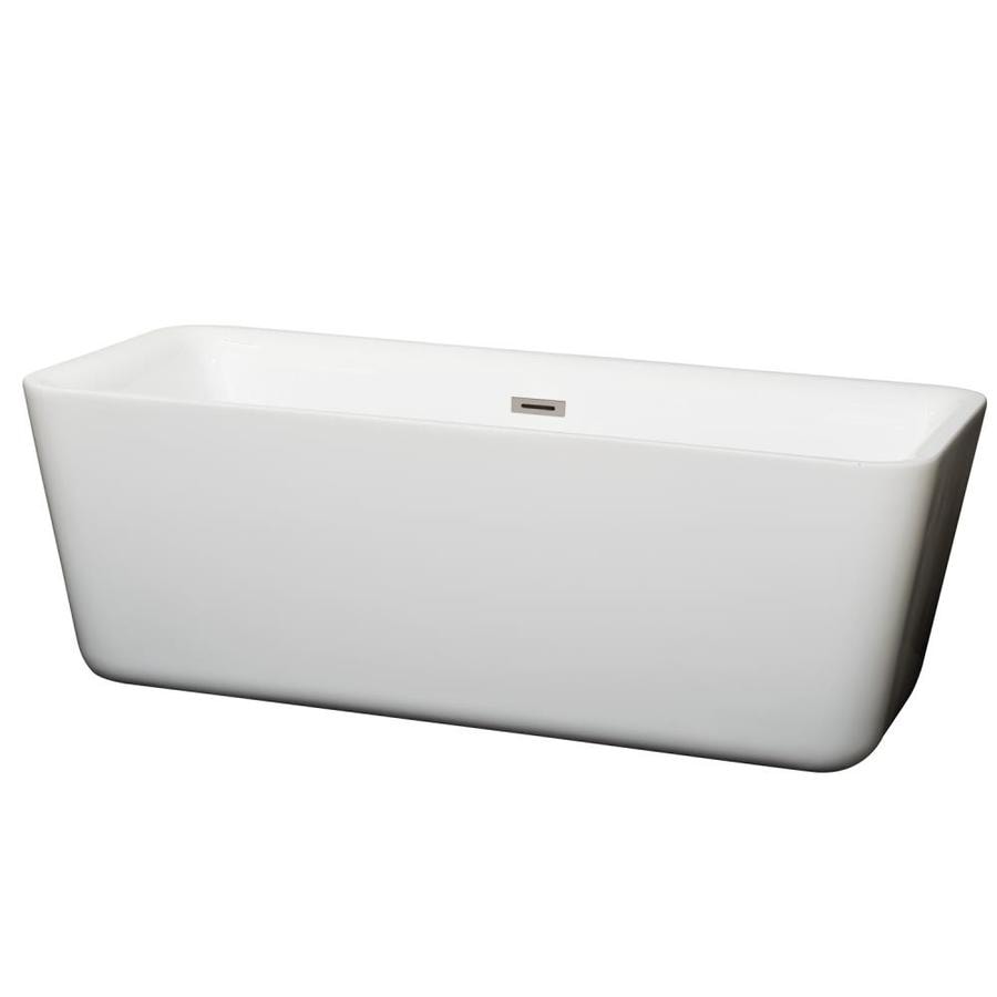 Wyndham Collection Emily 30.375-in W x 68.875-in L White with Brushed Nickel Trim Acrylic Rectangular Center Drain