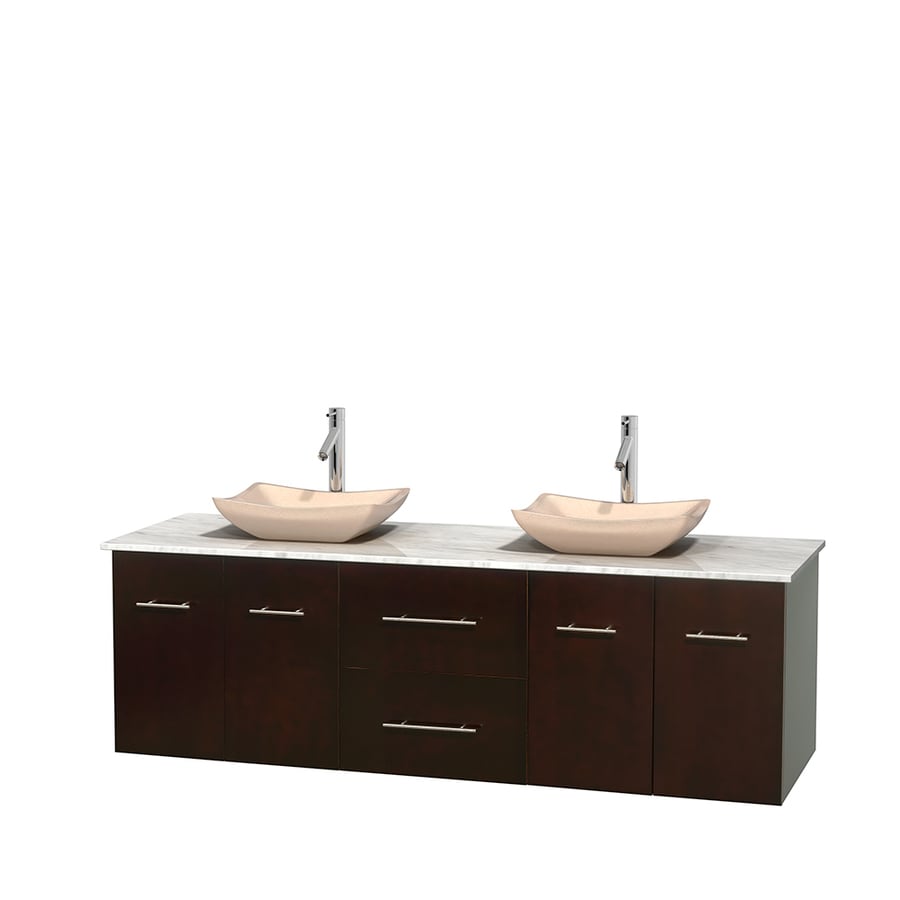 Wyndham Collection WCVW00972DESCMGS2MXX Centra 72-in Espresso Double Sink Bathroom Vanity with White Carrera Top