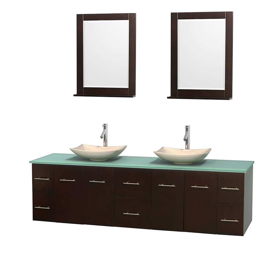Wyndham Collection WCVW00980DESGGGS5M24 Centra 80-in Espresso Double Sink Bathroom Vanity with Green Top (Mirror Included)