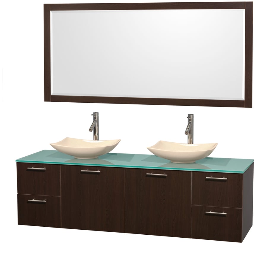 Wyndham Collection WCR410072DESGGGS5M70 Amare 72-in Espresso Double Sink Bathroom Vanity with Green Top (Mirror Included)