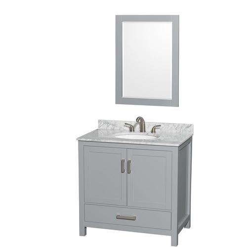 Wyndham Collection Sheffield 36in Gray Single Sink Bathroom Vanity with White Marble Top