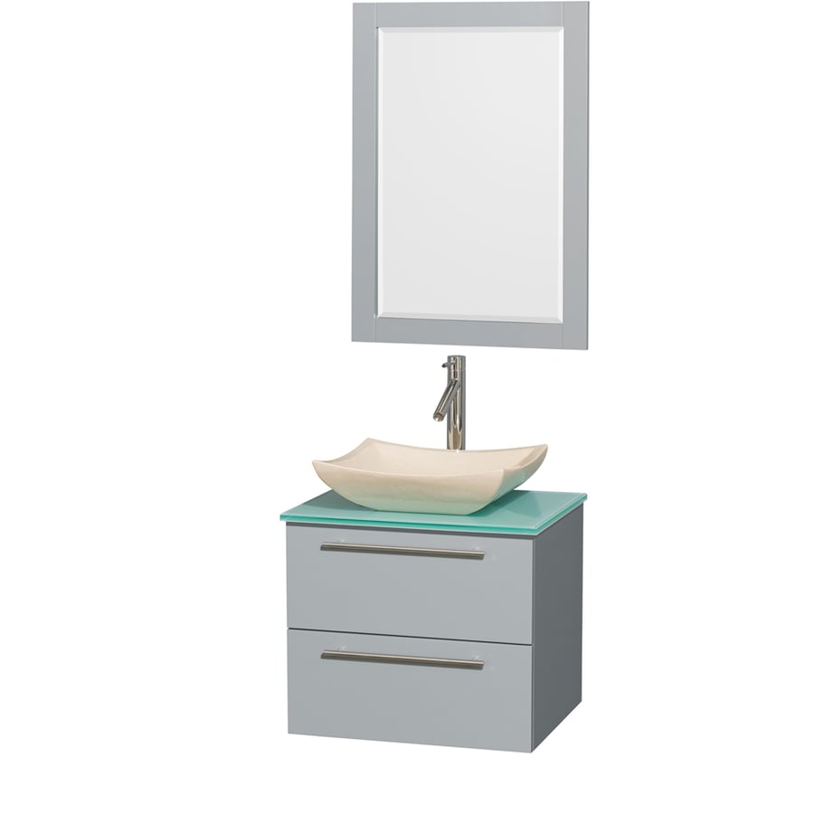 Wyndham Collection WCR410024SDGGGGS2M24 Amare 24-in Dove Gray Single Sink Bathroom Vanity with Green Top (Mirror Included)