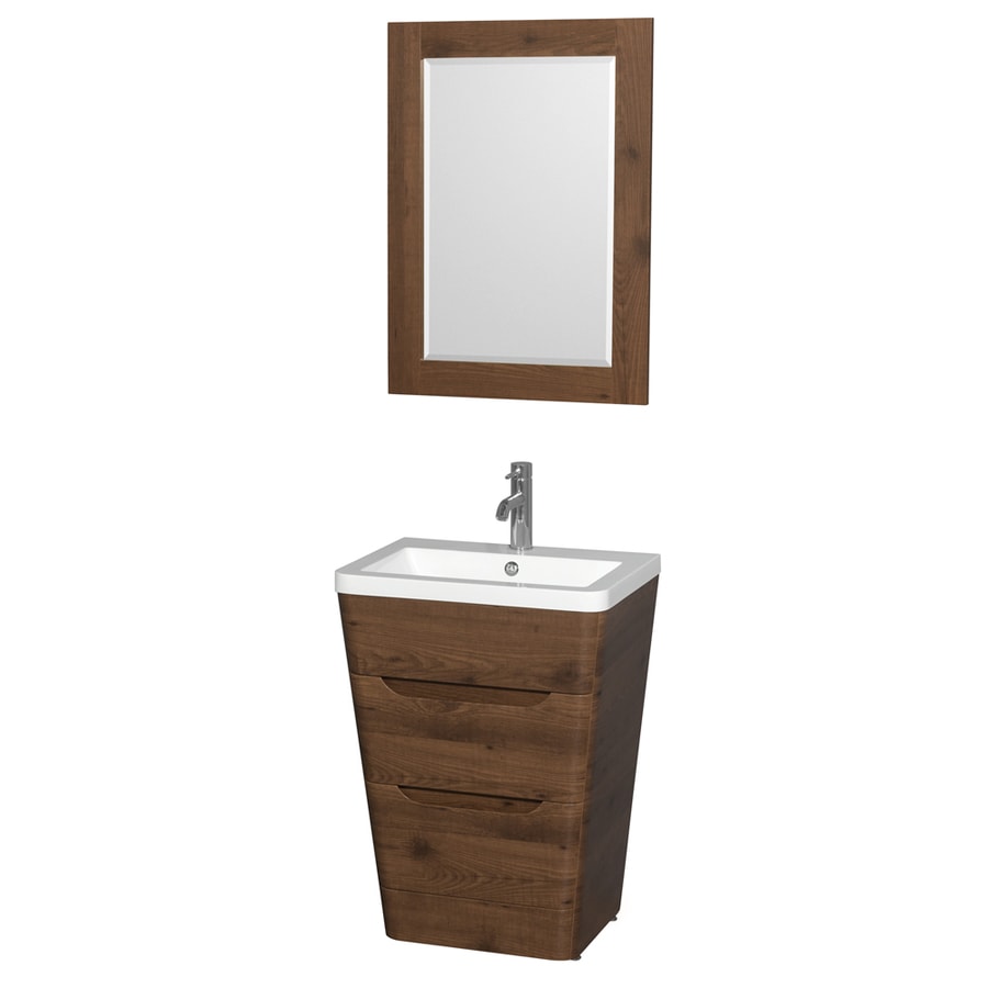 Wyndham Collection WCS777824SWAARINTM24 Caprice 24-in Walnut Single Sink Bathroom Vanity with White Top (Mirror Included)