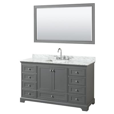 Deborah 60 In Dark Gray Single Sink Bathroom Vanity With White Carrara Natural Marble Top And Mirror