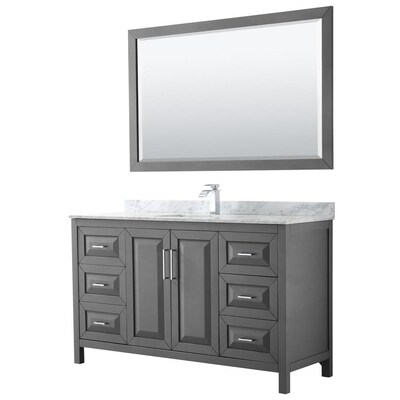 Daria 60 In Dark Gray Single Sink Bathroom Vanity With White Carrara Marble Natural Marble Top And Mirror