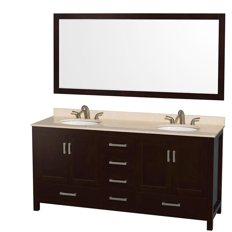 Wyndham Collection Sheffield 72in Espresso Double Sink Bathroom Vanity with Ivory Natural