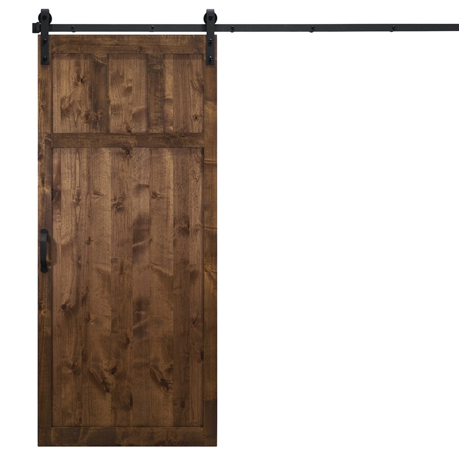 Craftsman Walnut Stained 3 Panel Wood Knotty Alder Barn Door Hardware Included Common 36 In X 84 In Actual 36 In X 84 In