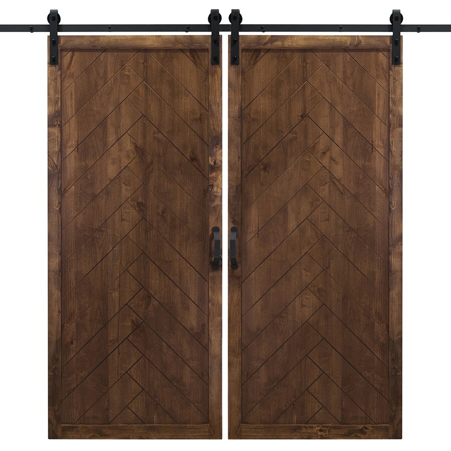 Dogberry Herringbone Walnut Stained 1Panel Wood Knotty Alder Barn Door