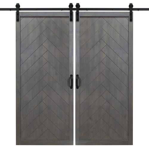 Dogberry Herringbone 36 In X 84 In Ash Gray 1 Panel Stained Knotty Alder Wood Double Barn Door Hardware Included In The Barn Doors Department At Lowes Com
