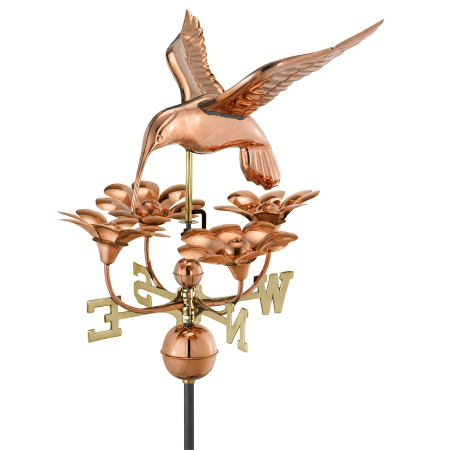 Good Directions Polished Copper Roofmount Hummingbird with Flowers