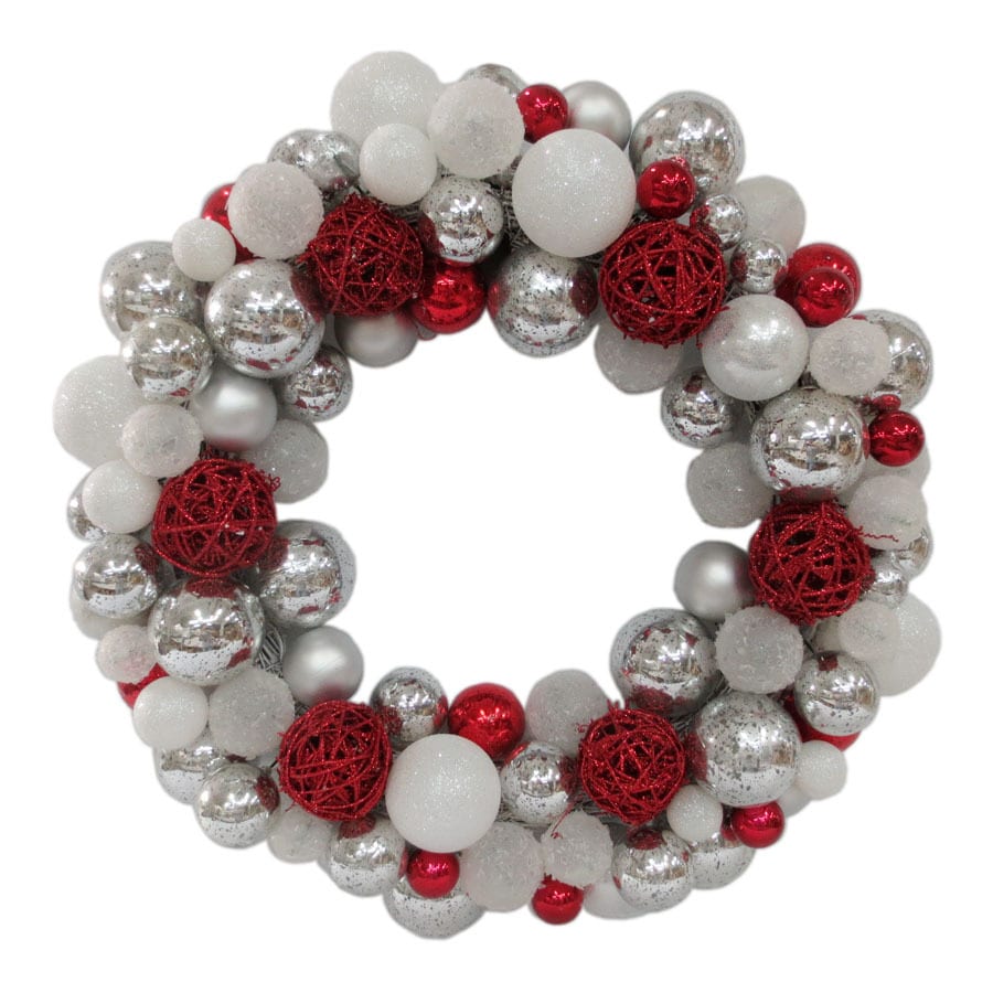 Allen + roth 24-in Indoor/Outdoor Silver/White/Red Ornament Artificial ...