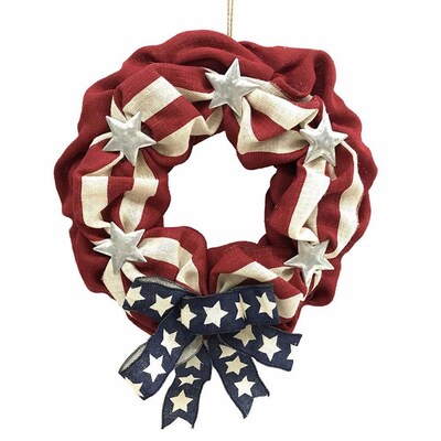 Red White Blue Wreath Everyday Wreath New Home Gift Ribbon Ruffle Military Patriotic Burlap All Seasons Wreath Memorial Day Decor