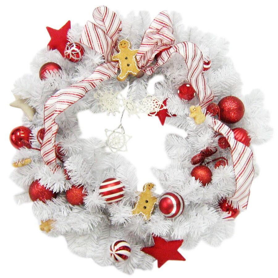 shop holiday living 30 in un lit white and red wreath shop holiday living 30 in un lit white and red wreath