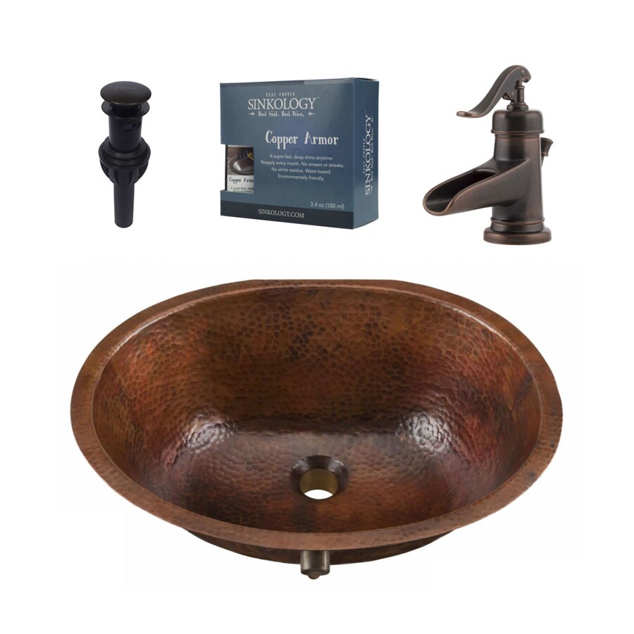 SINKOLOGY Aged Copper Undermount Oval Bathroom Sink with ...