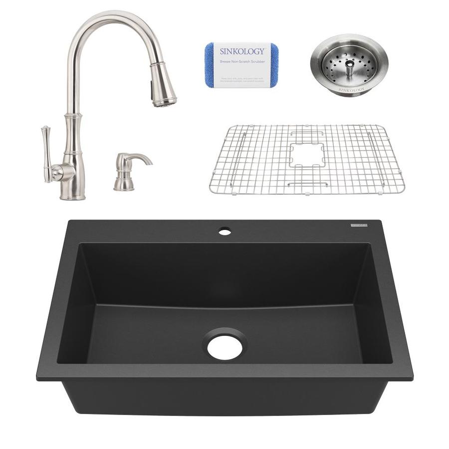 SINKOLOGY Camille 33in x 22in Matte Black SingleBasin DropIn or