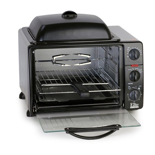 Elite 6 Slice Black Convection Toaster Oven With Rotisserie And