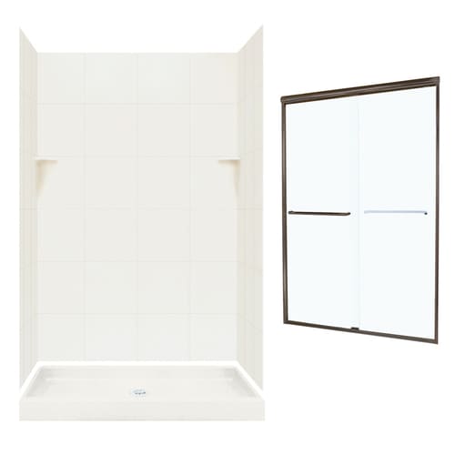 SWAN Bisque 5Piece 48in x 32in x 72in Alcove Shower Kit in the