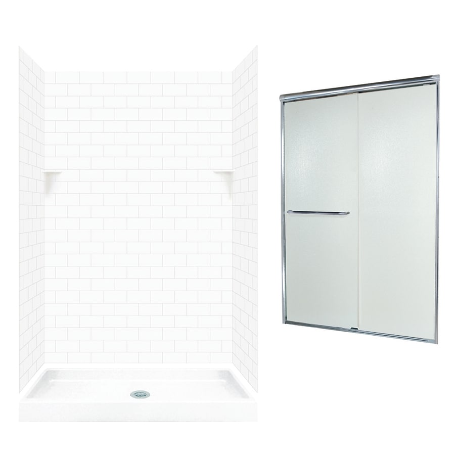 SWAN White 5Piece 48in x 34in x 72in Alcove Shower Kit in the