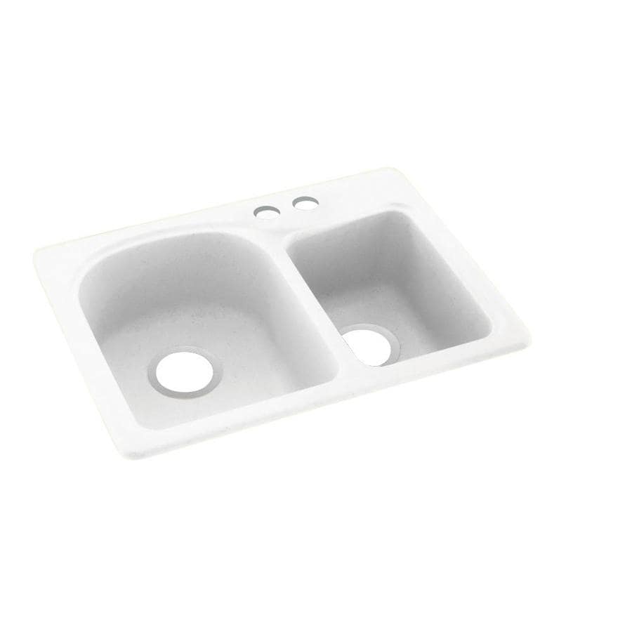 SWAN 25-in x 18-in Tahiti White Double Offset Bowl Drop-In 2-Hole Residential Kitchen Sink