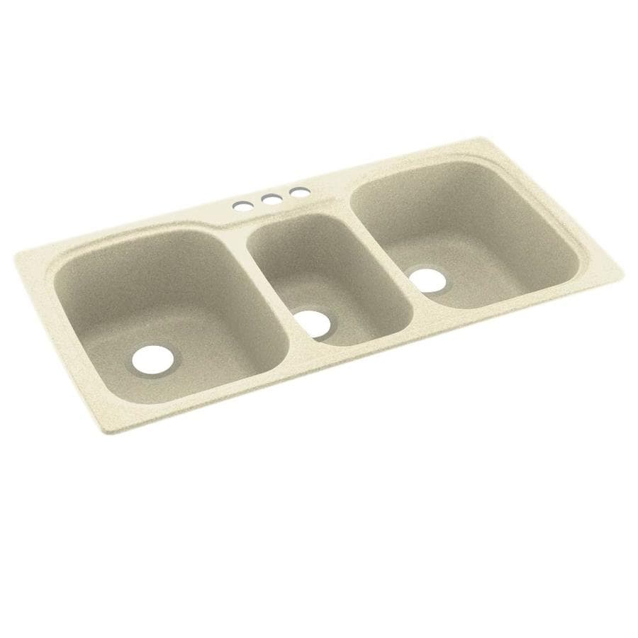 SWAN 44-in x 22-in Bone Triple Bowl Drop-In 3-Hole Residential Kitchen Sink