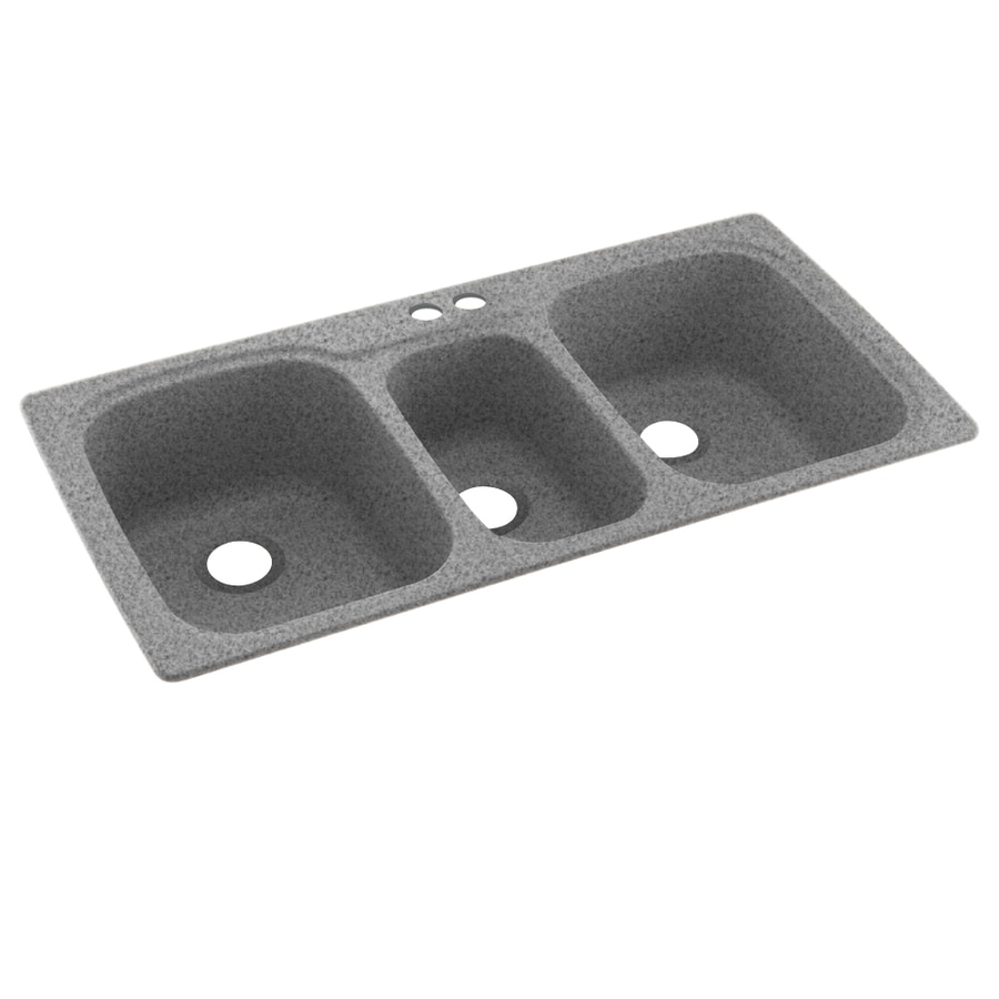 Swanstone 44in x 22in Gray Granite TripleBasin Dropin 2Hole Residential Kitchen Sink at