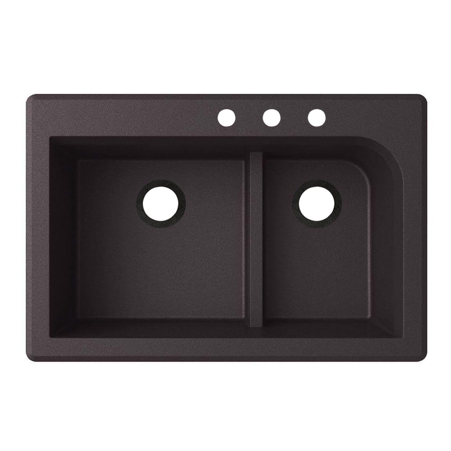 Swanstone 33-in x 22-in Nero Double Offset Bowl Drop-In or Undermount 3-Hole Residential Kitchen Sink