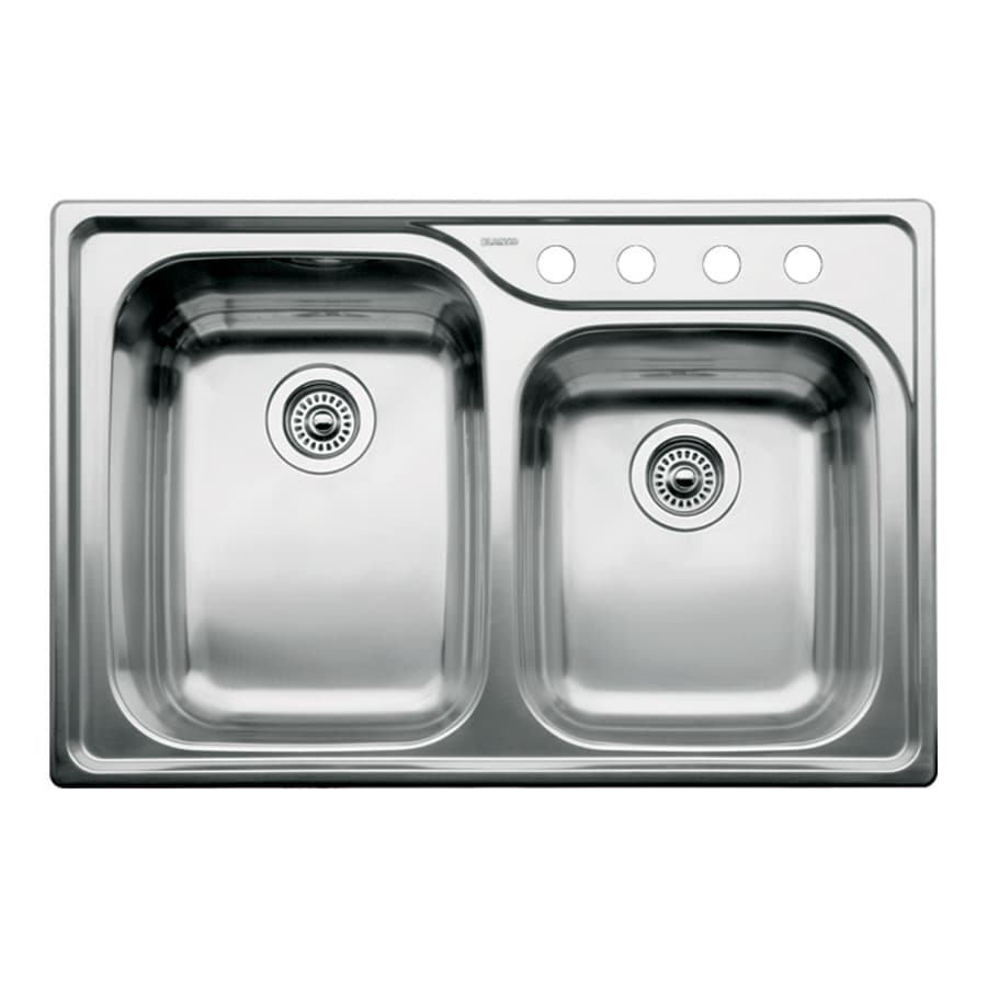 Shop BLANCO Supreme 22-in x 33-in Satin Double-Basin Drop-in 4-Hole ...