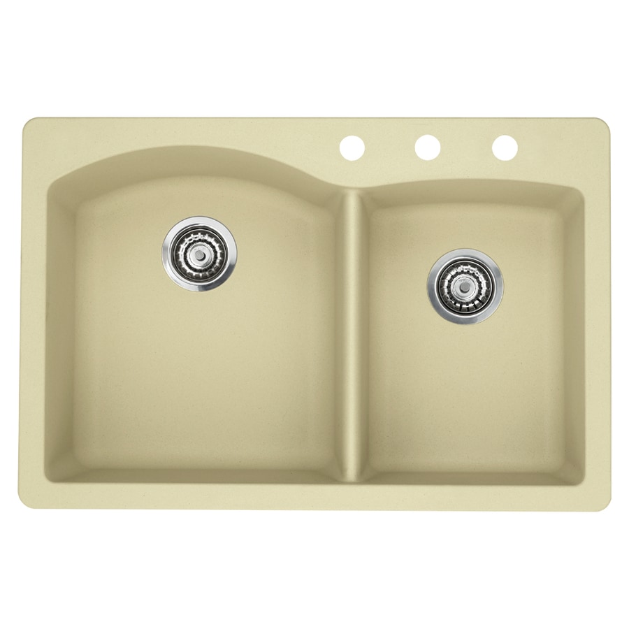 BLANCO Diamond 33-in x 22-in Biscotti (Off-white) Double Offset Bowl Drop-In or Undermount 3-Hole Residential Kitchen Sink