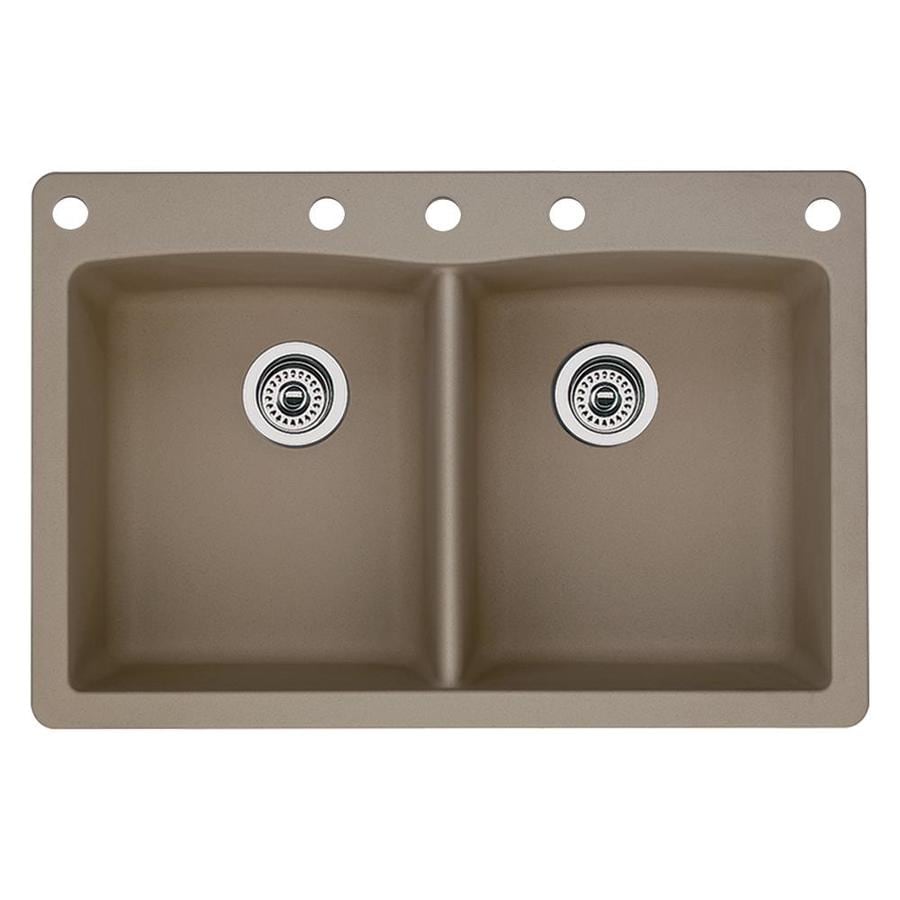 Blanco 441285-5 Diamond 5-Hole Double-Basin Drop-In Granite Kitchen Sink Truffle