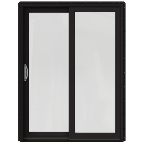 JELD-WEN 60-in x 80-in Clear Glass Black Clad-Wood Left-Hand Sliding ...