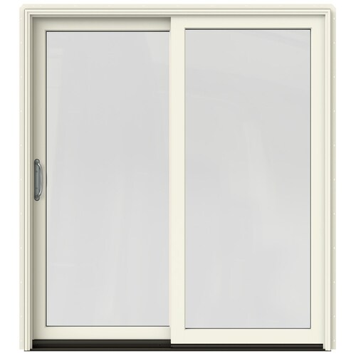 JELD-WEN Clear Glass Vanilla Clad-Wood Left-Hand Sliding Double Door ...