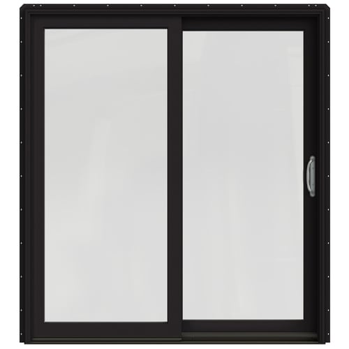 JELDWEN 72in x 80in Clear Glass Black CladWood Righthand Double Door Sliding Patio Door