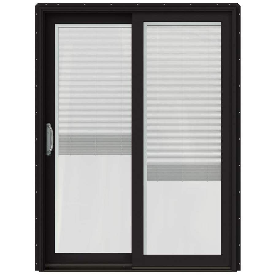  in Blinds Between the Glass Black Wood Sliding Patio Door with Screen