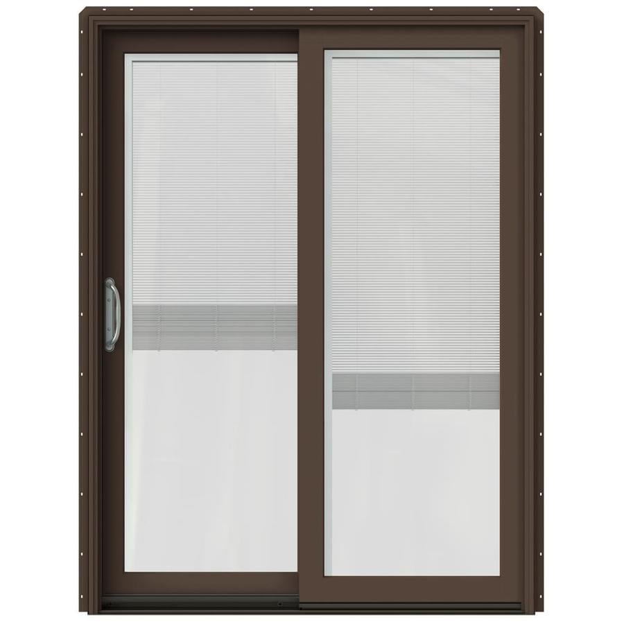 JELD-WEN Blinds Between The Glass Dark Chocolate Clad-Wood Left-Hand Sliding Double Door Sliding Patio Door with Screen (Common: 60-in x 80-in; Actual: 59.25-in x 79.5-in)